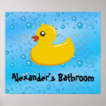 Gulligt Rubber Ducky/blått bubblar Affisch