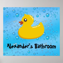 Gulligt Rubber Ducky/blått bubblar Affisch
