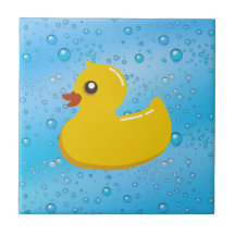 Gulligt Rubber Ducky/blått bubblar Kakelplatta Av Kerami