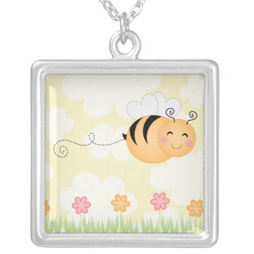 Gulligt tecknadbi- och blommasmyckenhalsband