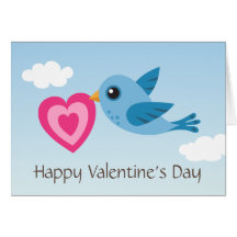 Gulligt valentines daykort med blåttfågeln och hjä