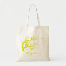 Gult eget för Tawny Perched på en trädkanfastoto h Tote Bags