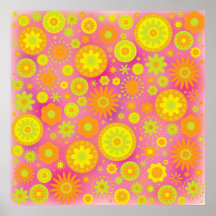 Gult Hippy blommamönster för orange & för rosor Affischer