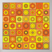 Gult och orange Hippieblommamönster Print