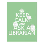 Håll lugn och fråga en bibliotekarie vykort