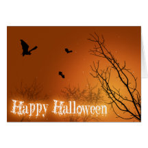 Halloween fladdermöss & träd - hälsningkort