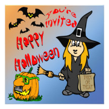 Halloween gulliga häxainbjudningar