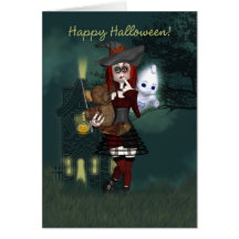 Halloween kort - häxa med Deadybear och spöke