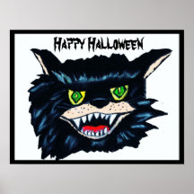 HALLOWEEN LÄSKIG SVART KATTaffisch