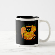 Halloween svart katt och pumpor kaffe mugg