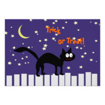 Halloween svart katt på staket inbjudningar
