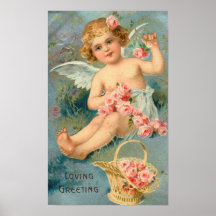 Hälsning för vintageängelblommigt posters