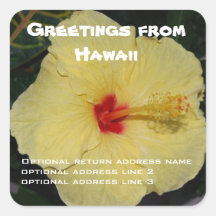 Hälsningar från etikett för Hawaii hibiskusadress Klistermärken