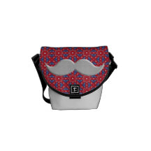 HandlebarmustaschMoustache på rött mönster Messenger Bag