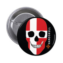 HANDSKULL Danmark, lycklig skalle, Danmark flagga Knappar