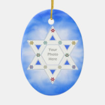 Hanukkah stjärna och snöflingorblått (fotoramen) juldekoration