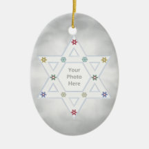 Hanukkah stjärna och snöflingorsilver (fotoramen) julgranskulor
