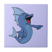 HAPPY LAUGHING BLUE CARTOON FISH GRAPHIC HUMOR LIG TILES