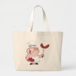Happy Pig Chef  With Sausage Fork Tote Bags