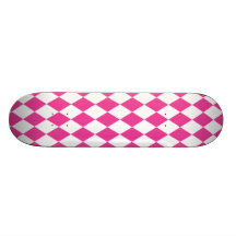 Harlequinshock rosa och vit skate board deck