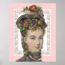 Härlig Victoriankvinna med Pansies i hatt Affisch