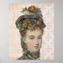 Härlig Victoriankvinna med Pansies i hatt Posters