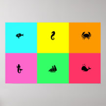 HavGlow_six panel, mång--färg, Mång--Symbol Posters