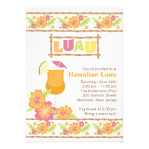 Hawaianskt Luau för stilfulla tropiska drinkar par Anpassade Inbjudan