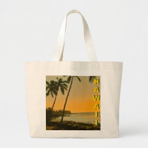 Hawaii palmträdstrand tote bags