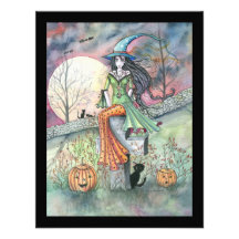 Häxa- och katthalloween festinbjudningar