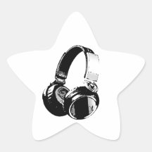 Headphone för svart- & vitpopkonst stjärnformade klistermärken