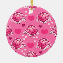 Heart Turtles Pink Pattern Christmas Tree Ornaments