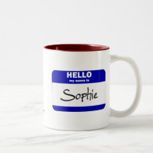 Hejen mitt namn är Sophie (blått) Kaffe Muggar