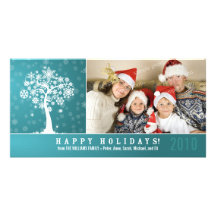 Helgdag Photocard (aqua) för Snowflaketrädfamilj Anpassade Foto Kort
