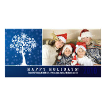 Helgdag Photocard (blått) för Snowflaketrädfamilj Anpassade Foto Kort
