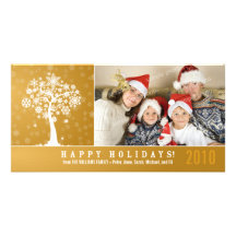 Helgdag Photocard (guld) för Snowflaketrädfamilj Anpassingsbara Fotokort