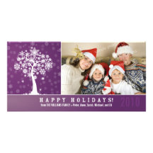 Helgdag Photocard (lilor) för Snowflaketrädfamilj Foto Kort