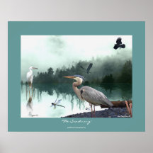 Herons Egret, kråkor, sländor, vildmarkkonst Affisch
