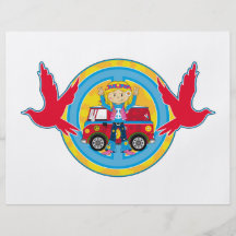 Hippieflicka med campareskåpbilen & duvor personliga flygblad