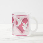 Hjärta och duvor - rosa kaffe mugg