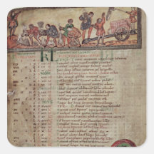 Hö-danande och plöja, från en kalender fyrkantiga klistermärken