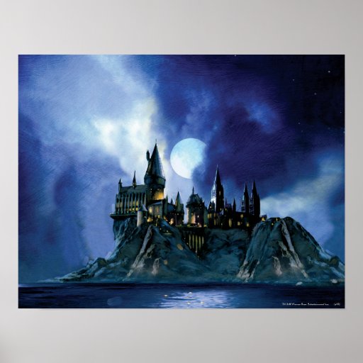 Hogwarts vid månsken affisch