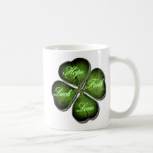 Hopp, tro, kärlek & lövklöver för tur 4 kaffe kopp