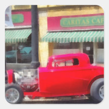 Hot rod för Lil DeuceCoupe i rött Fyrkantiga Klistermärken