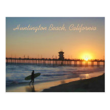 Huntington Beach på solnedgångvykortet