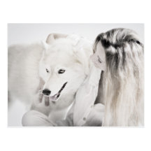 Husky och flicka vykort