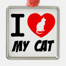 I Love My Cat Text With Red Heart Christmas Ornament