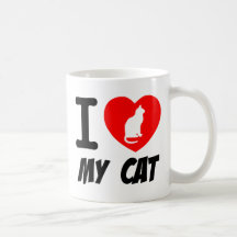 I Love My Cat Text With Red Heart Mugs