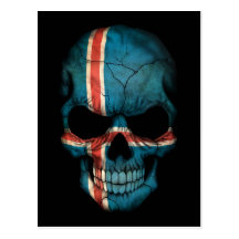 Icelandic Flag Skull on Black Postcard