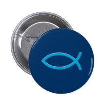 Ichthus - kristet fisksymbol - blått knapp